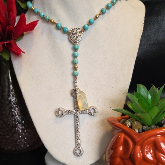 Jewelry - Silver and Turquoise Cross Necklace